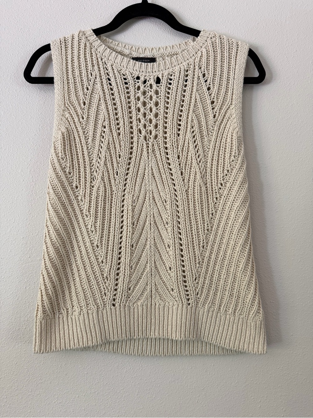 Halogen Beige Cable-Knit Open Stitch Sleeveless Sweater Tank Vest Women's Size M